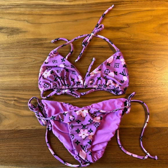 Other - Louis Vuitton Bikini- not authentic, handmade LV printed purple fabric